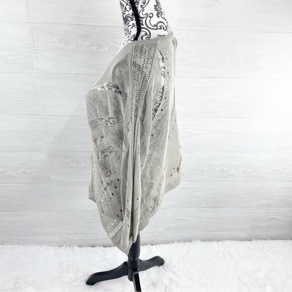 Bohemia Distressed Linen Blend Asymmetrical Scoop Neck Sweater - Picture 3 of 8